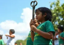 Crianças recebem chave simbólica de Juazeiro do Norte durante ação do Agosto Verde